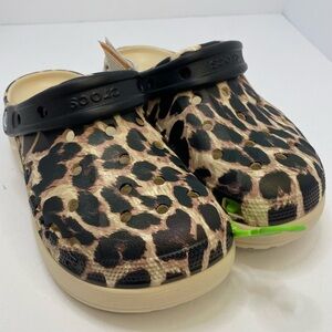 CROCS Leopard Print Baya Platform Clogs